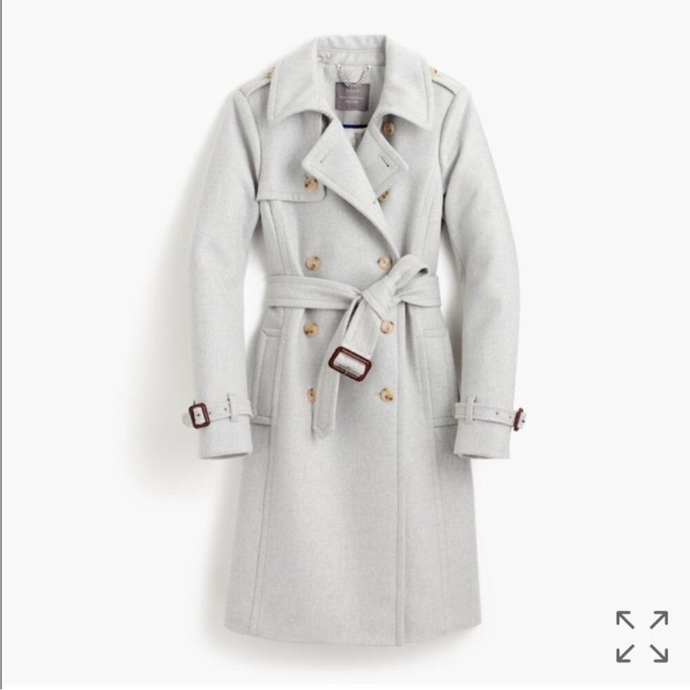 NWT J. Crew Stadium Cloth Icon Trench Coat‎ Wool Cashmere Size 12